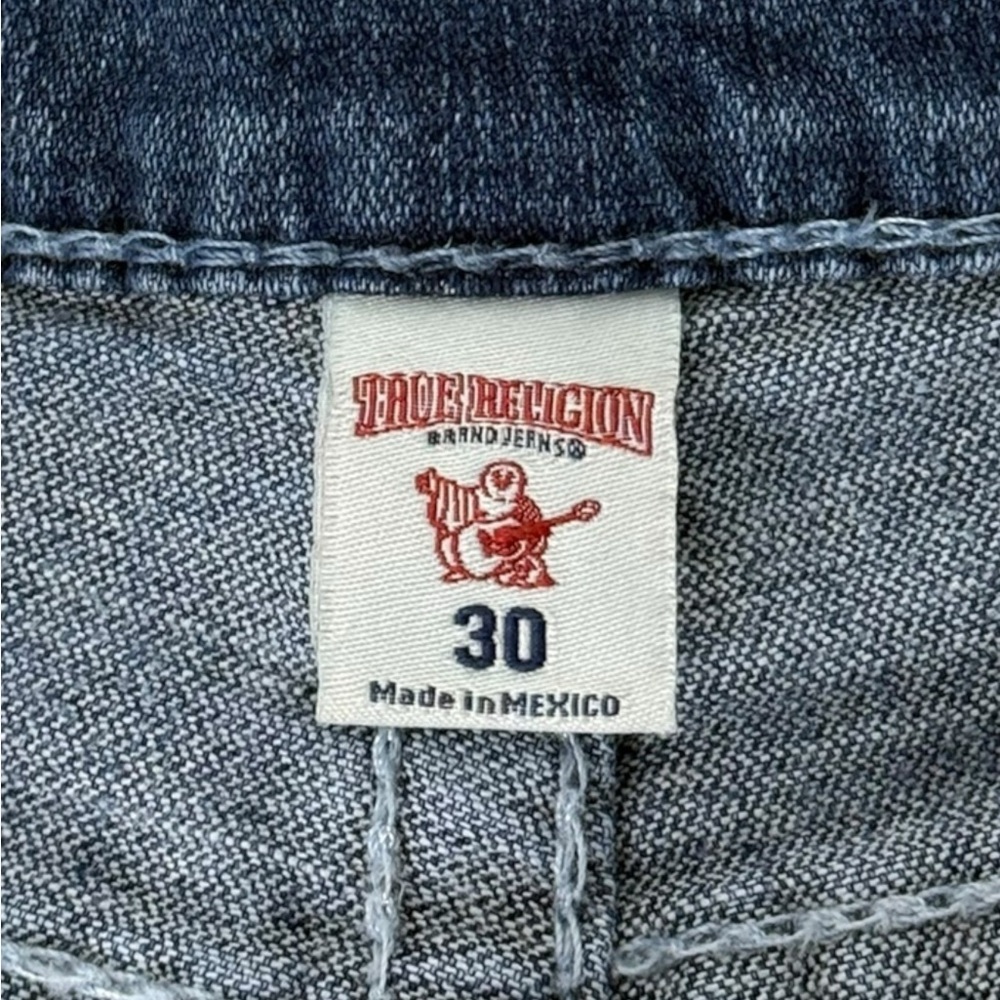 True Religion Men 30 Jeans Skinny No Flap Pockets Blue Contrast Stitch Big T EUC - Picture 8 of 11